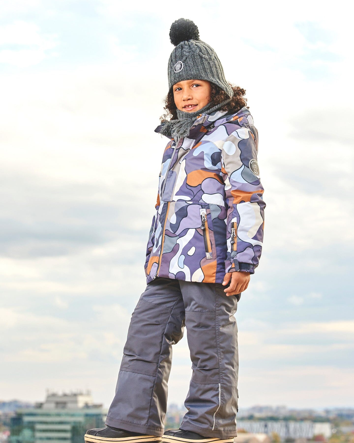 Two Piece Snowsuit Solid Pant And Print Jacket Dark Gray Camo - G10Q809_493