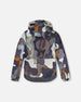Two Piece Snowsuit Solid Pant And Print Jacket Dark Gray Camo - G10Q809_493