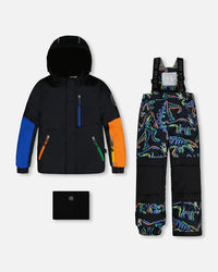 Two Piece Snowsuit Black Printed Dinos - G10R810_019