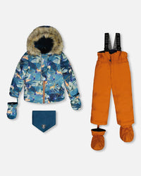 Two Piece Baby Snowsuit Burnt Orange With Printed Animal And Glaciers - G10S502_824