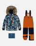 Two Piece Snowsuit Burnt Orange With Printed Animals And Glaciers - G10S811_824