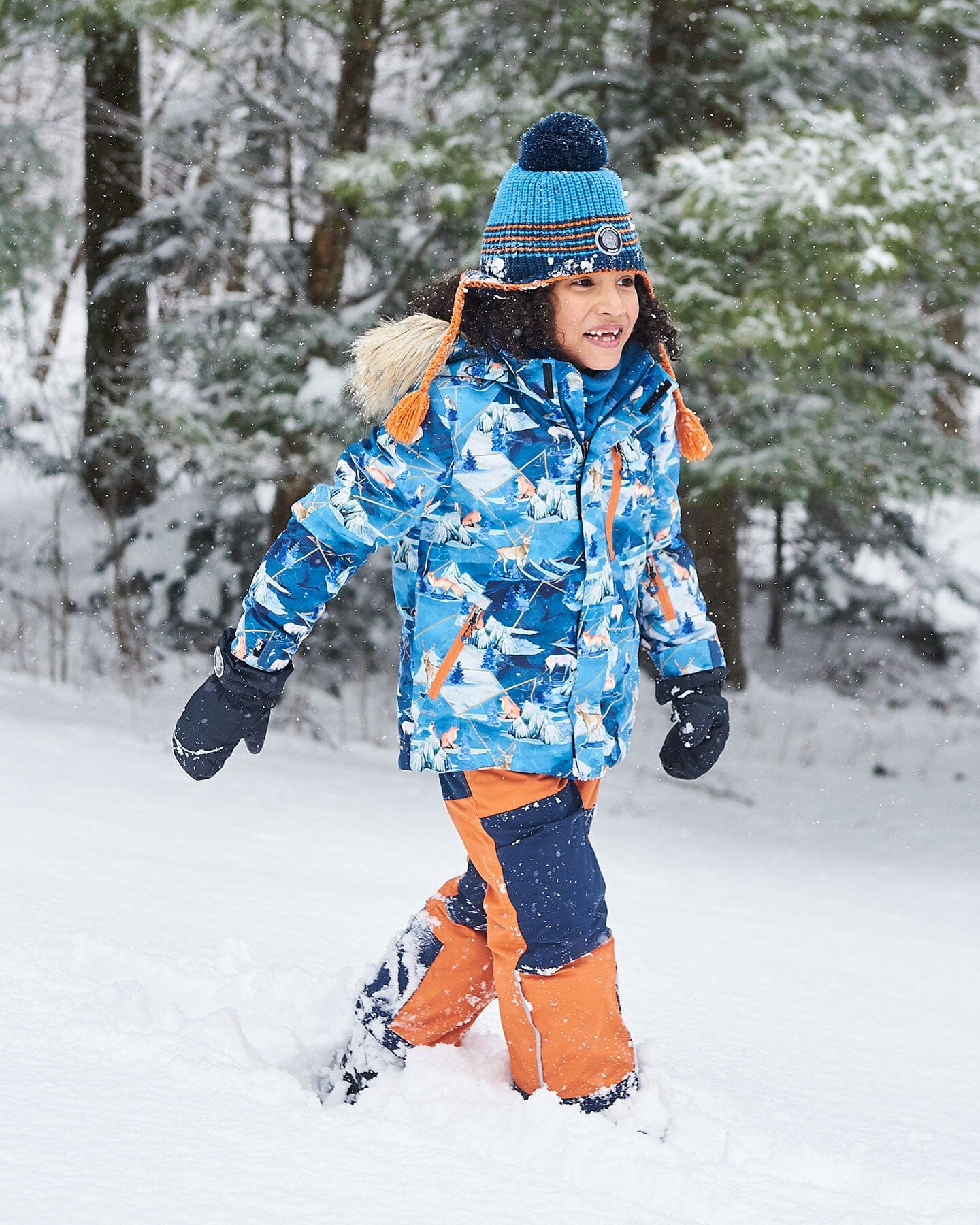 Two Piece Snowsuit Burnt Orange With Printed Animals And Glaciers Snowsuits Deux par Deux 