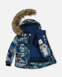 Two Piece Snowsuit Burnt Orange With Printed Animals And Glaciers - G10S811_824