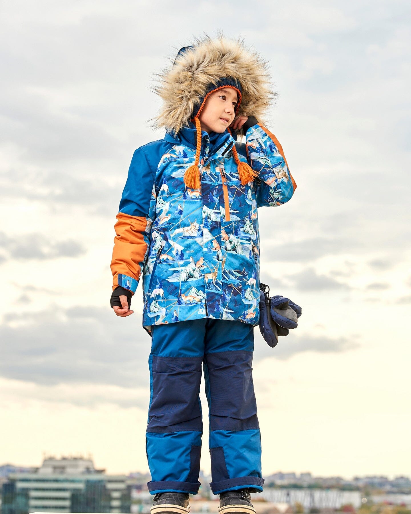 Two Piece Snowsuit Majolica Blue Printed Animals And Glaciers - G10S811_868