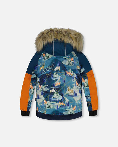 Two Piece Snowsuit Majolica Blue Printed Animals And Glaciers - G10S811_868