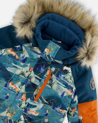 Two Piece Snowsuit Majolica Blue Printed Animals And Glaciers - G10S811_868