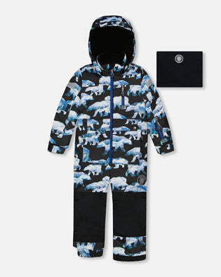 One Piece Snowsuit Black Printed Polar Bears - G10T719_022