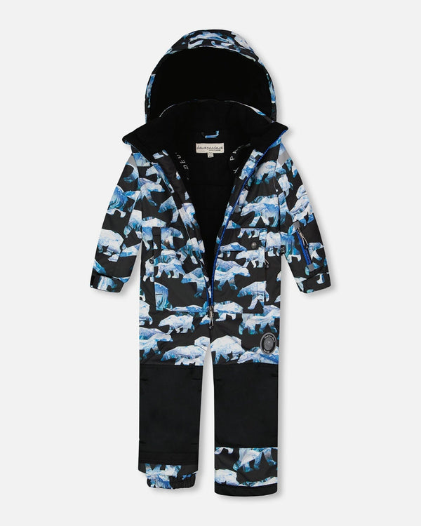 One Piece Snowsuit Black Printed Polar Bears - G10T719_022