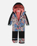 One Piece Snowsuit Printed Retro Flowers Blue - G10T720_006