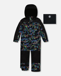 One Piece Snowsuit Black Printed Dinos - G10T720_019