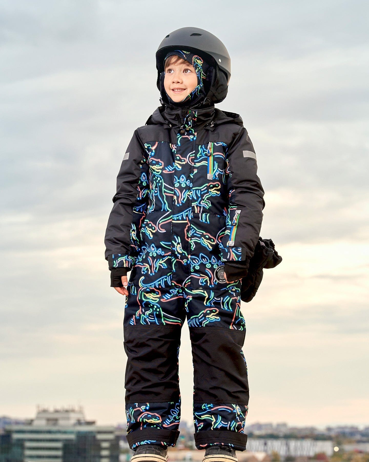 One Piece Snowsuit Black Printed Dinos - G10T720_019