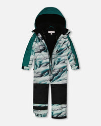 One Piece Snowsuit Forest Green Printed Glaciers - G10T720_021