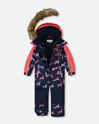 One Piece Snowsuit Navy Printed Unicorn - G10T721_012