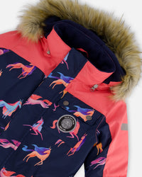 One Piece Snowsuit Navy Printed Unicorn - G10T721_012