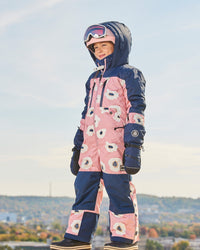 One Piece Technical Snowsuit Pink Printed Off White Flowers - G10V723_009