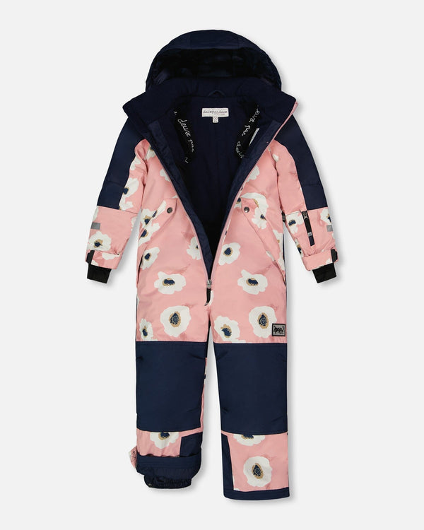 One Piece Technical Snowsuit Pink Printed Off White Flowers - G10V723_009