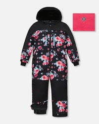 One Piece Technical Snowsuit Black Printed Roses - G10V723_011