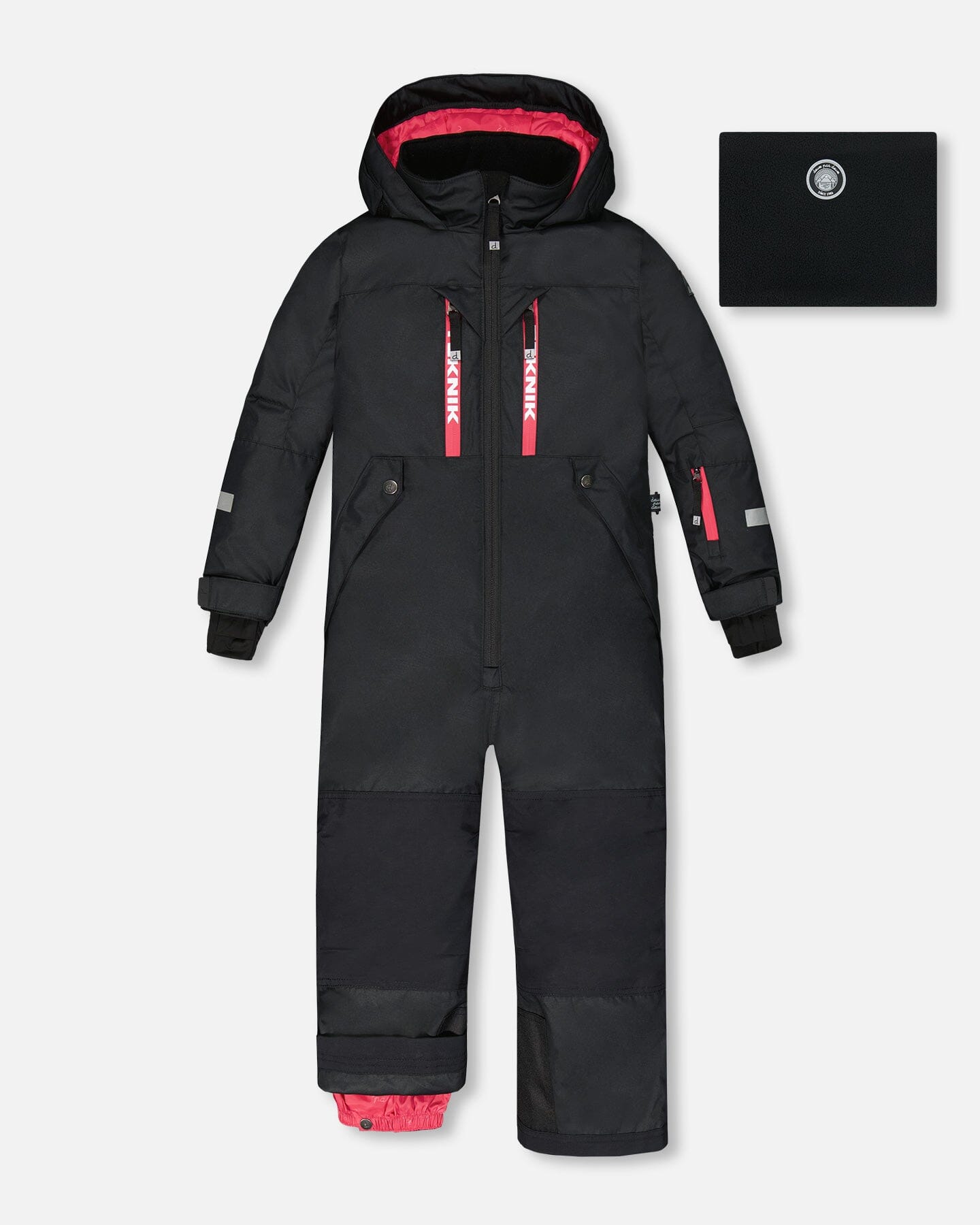 One Piece TEKNIK Snowsuit Black And Candy Pink Snowsuits Deux par Deux 