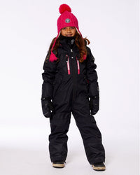 One Piece Technical Snowsuit Black And Candy Pink Snowsuits Deux par Deux 