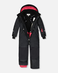 One Piece TEKNIK Snowsuit Black And Candy Pink Snowsuits Deux par Deux 