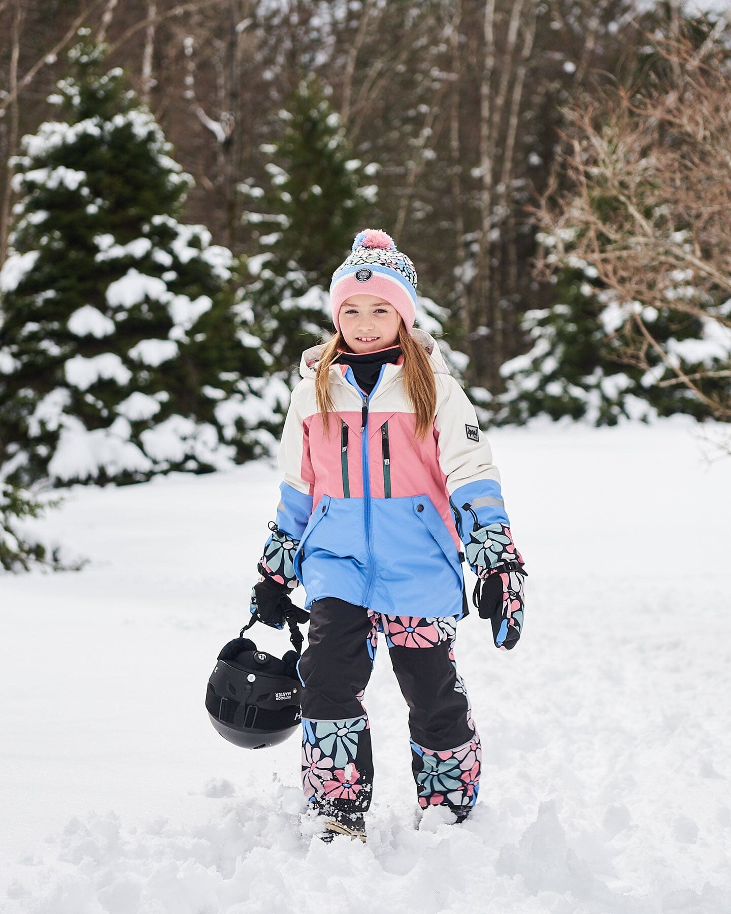 Two Piece Technical Snowsuit Colorblock Printed Retro Flowers Snowsuits Deux par Deux 