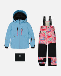 Two Piece TEKNIK Snowsuit Air Blue And Printed Marble Snowsuits Deux par Deux 