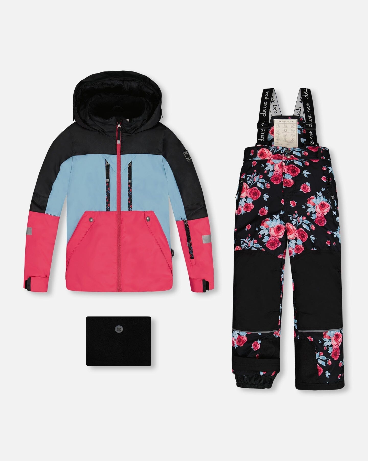 Two Piece Technical Snowsuit Colorblock Black Printed Roses - G10V813_011