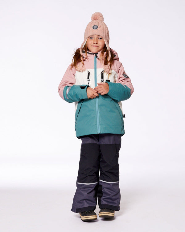 Two Piece Technical Snowsuit Pink, White And Sage With Dark Grey Snowsuits Deux par Deux 