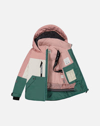 Two Piece TEKNIK Snowsuit Pink, White And Sage With Dark Grey Snowsuits Deux par Deux 