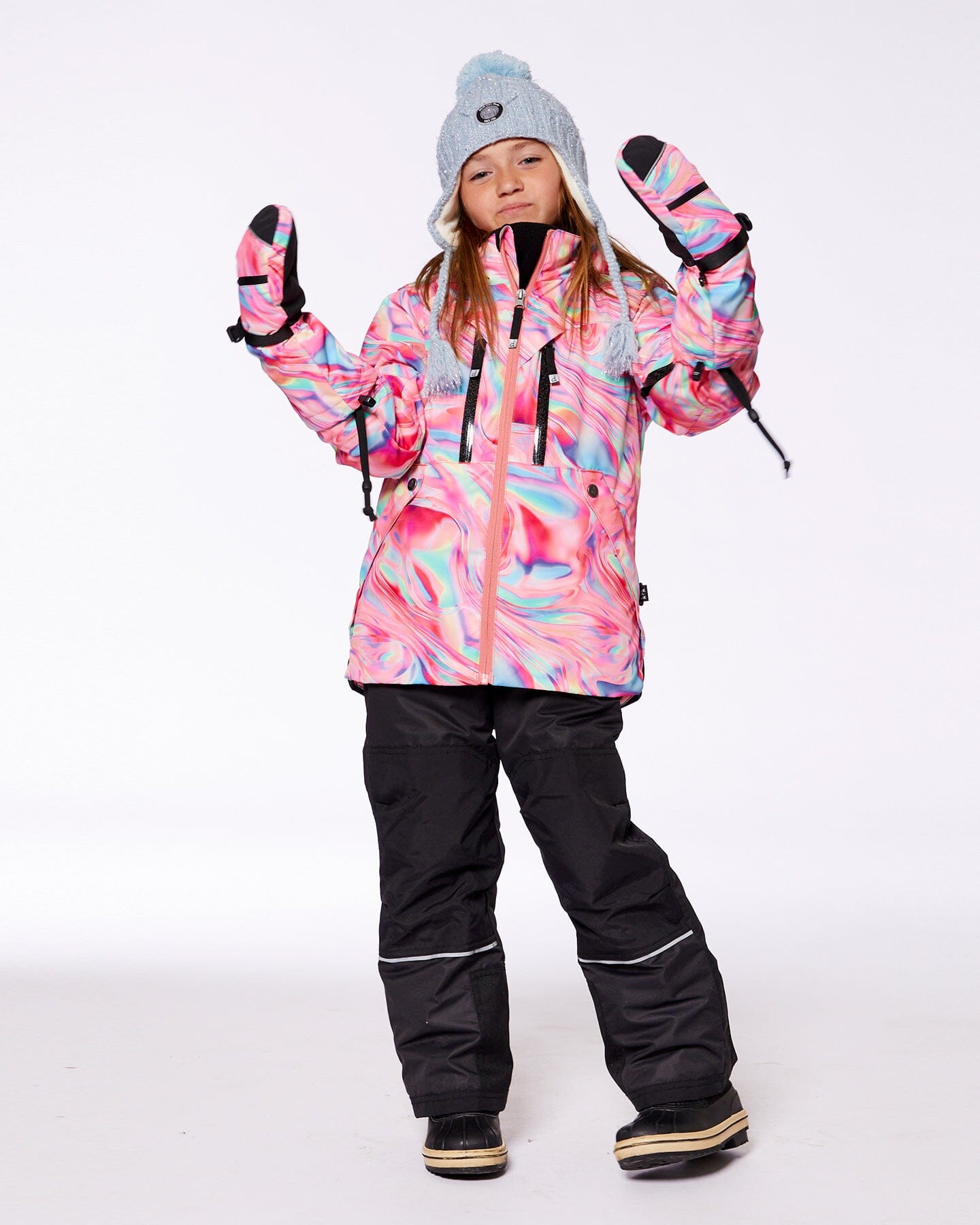 Two Piece Technical Snowsuit Printed Marble And Black Snowsuits Deux par Deux 