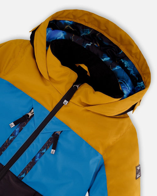 Two Piece Technical Snowsuit Brown, Blue And Black With Printed Storm - G10V814_020