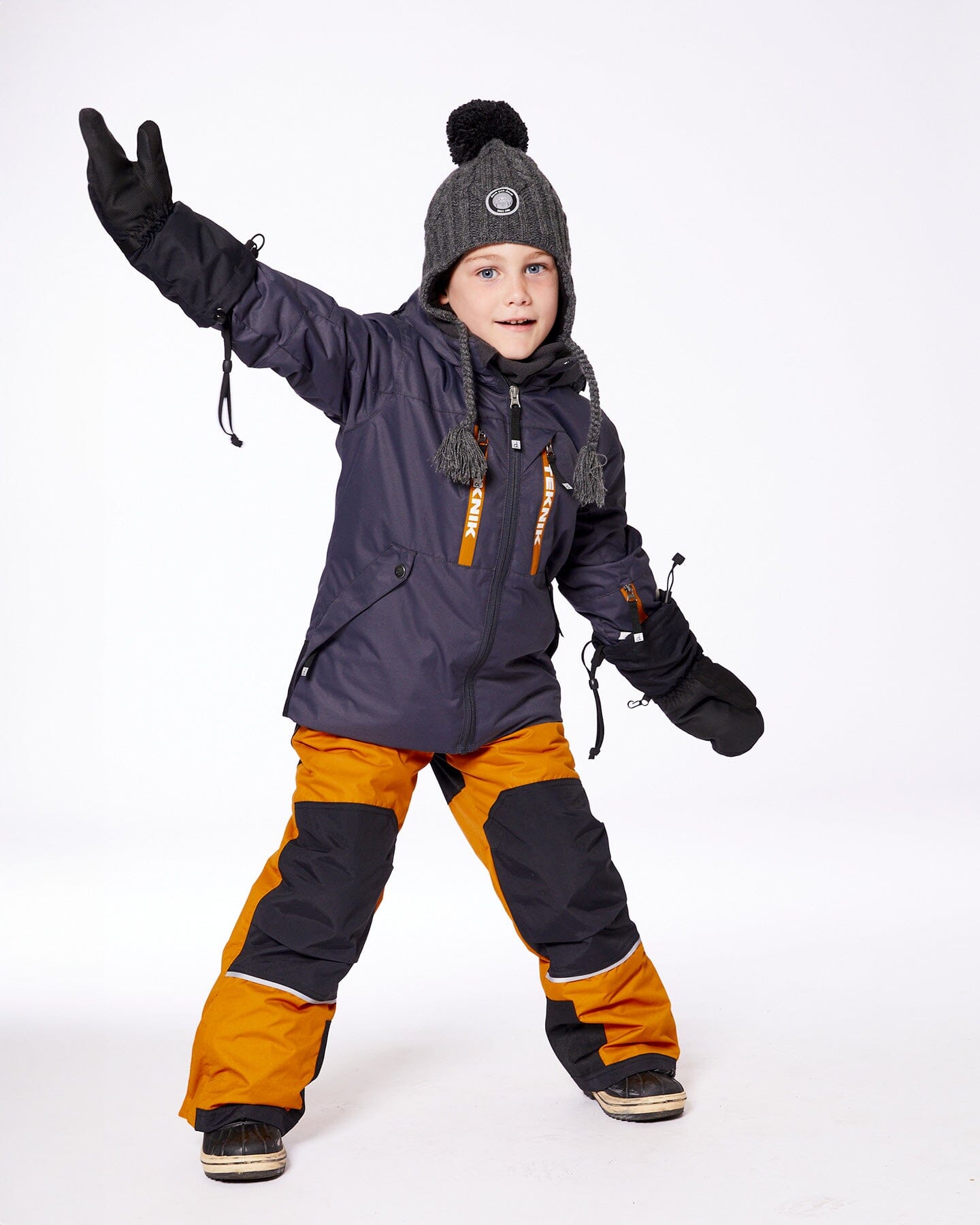 Two Piece Technical Snowsuit Gray And Tan Snowsuits Deux par Deux 