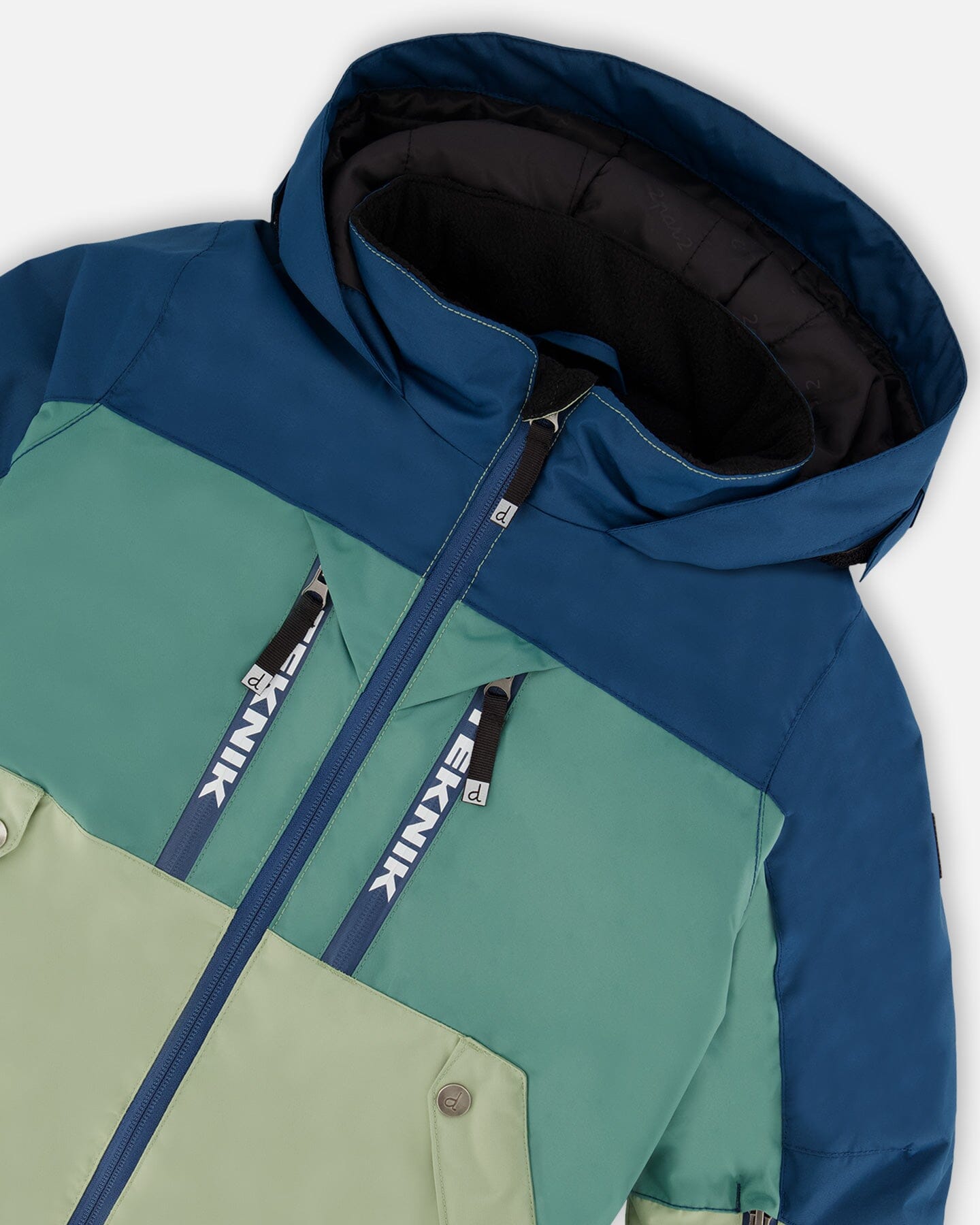 Two Piece TEKNIK Snowsuit Colorblock Blue, Green And Gray Snowsuits Deux par Deux 