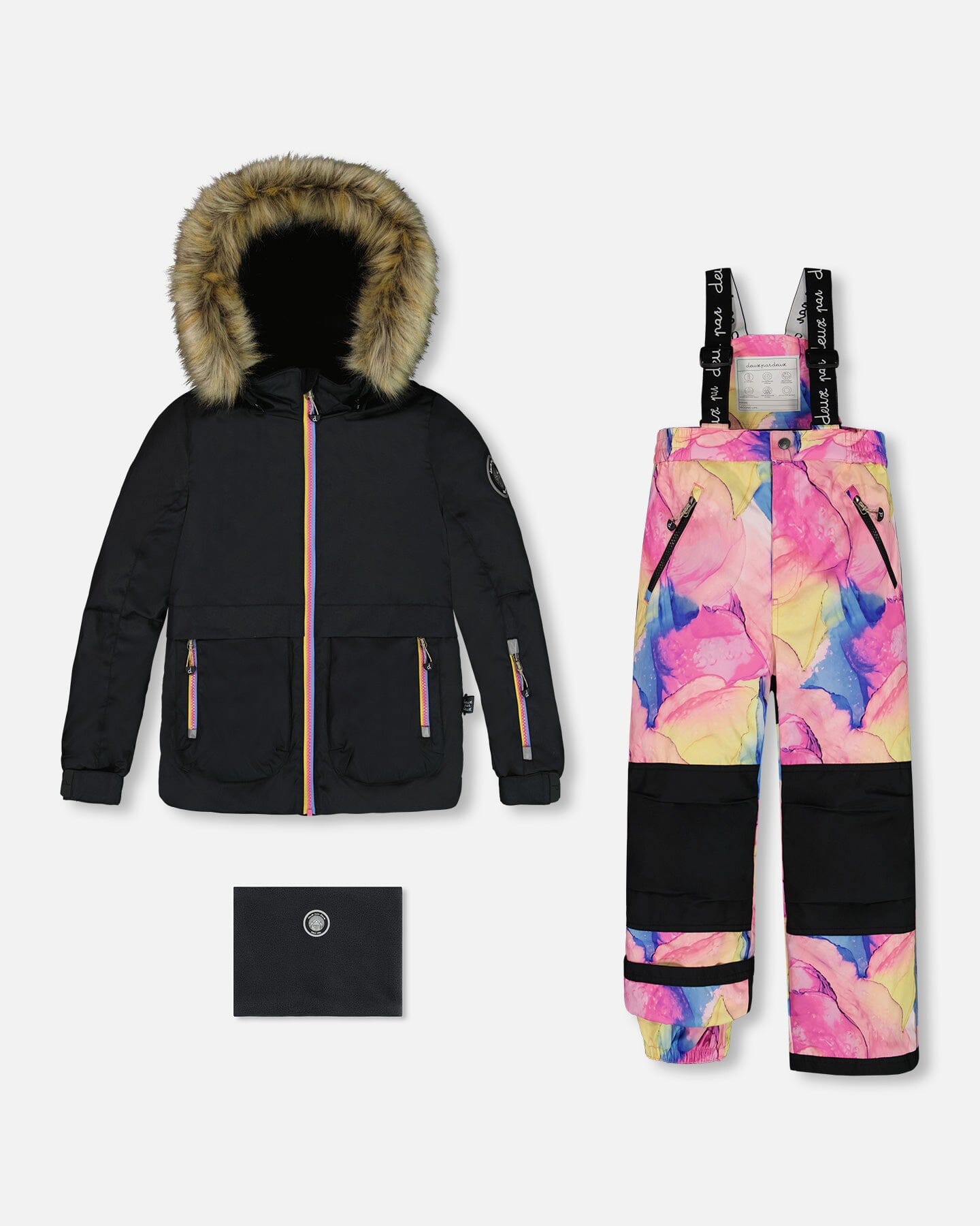 Two Piece Snowsuit Black With Printed Multicolor Snowsuits Deux par Deux 