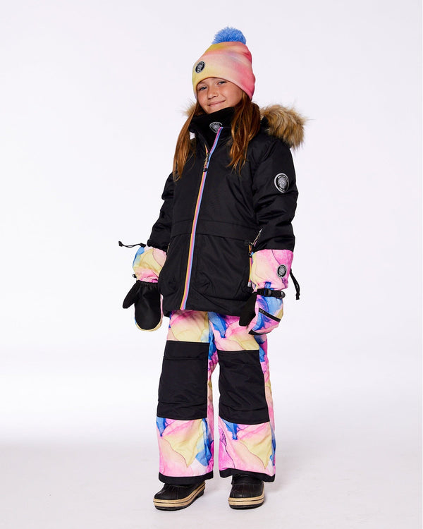 Two Piece Snowsuit Black With Printed Multicolor Snowsuits Deux par Deux 