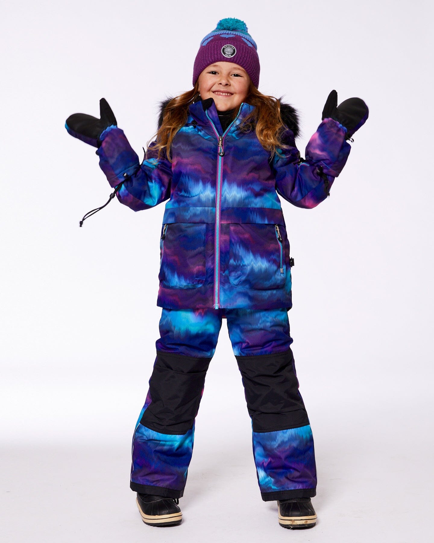 Two Piece Snowsuit Printed Purple Aurora Borealis Snowsuits Deux par Deux 