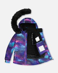 Two Piece Snowsuit Printed Purple Aurora Borealis Snowsuits Deux par Deux 