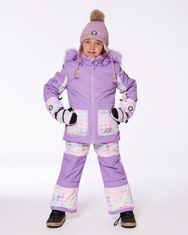 Two Piece Snowsuit Lilac Printed Hearts Snowsuits Deux par Deux 