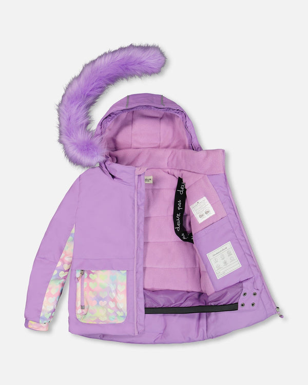 Two Piece Snowsuit Lilac Printed Hearts Snowsuits Deux par Deux 