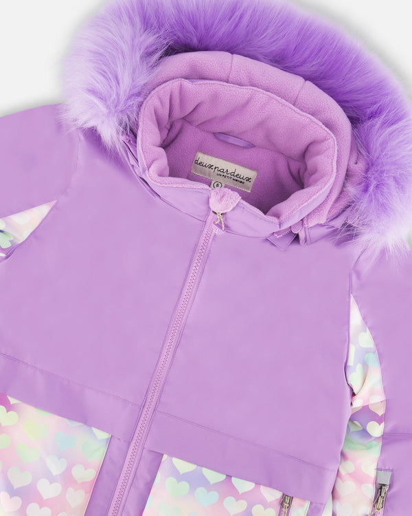 Two Piece Snowsuit Lilac Printed Hearts Snowsuits Deux par Deux 