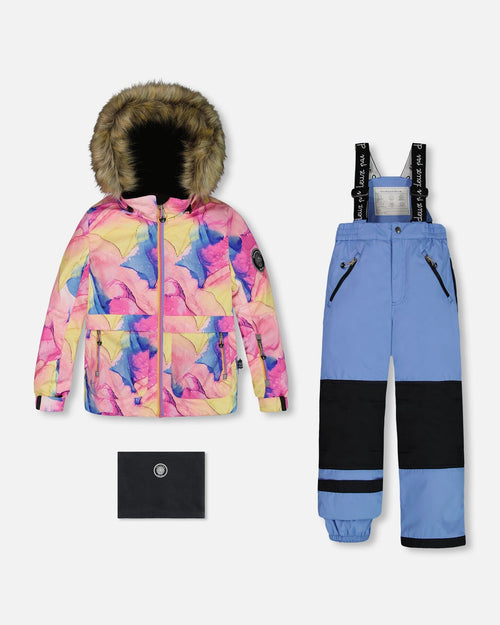 Two Piece Snowsuit Printed Multicolor And Blue Vintage Snowsuits Deux par Deux 