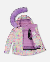 Two Piece Snowsuit Solid Pant Lilac With Jacket Printed Hearts Snowsuits Deux par Deux 