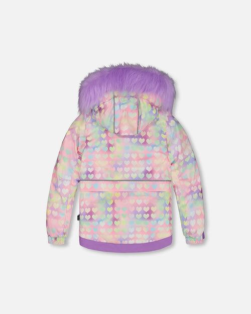 Two Piece Snowsuit Solid Pant Lilac With Jacket Printed Hearts Snowsuits Deux par Deux 