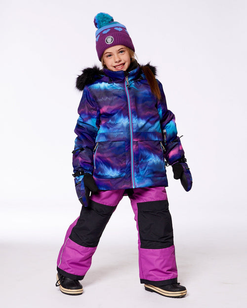 Two Piece Snowsuit Printed Aurora Borealis And Purple Snowsuits Deux par Deux 