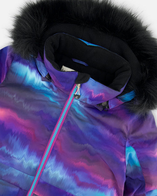 Two Piece Snowsuit Printed Aurora Borealis And Purple Snowsuits Deux par Deux 