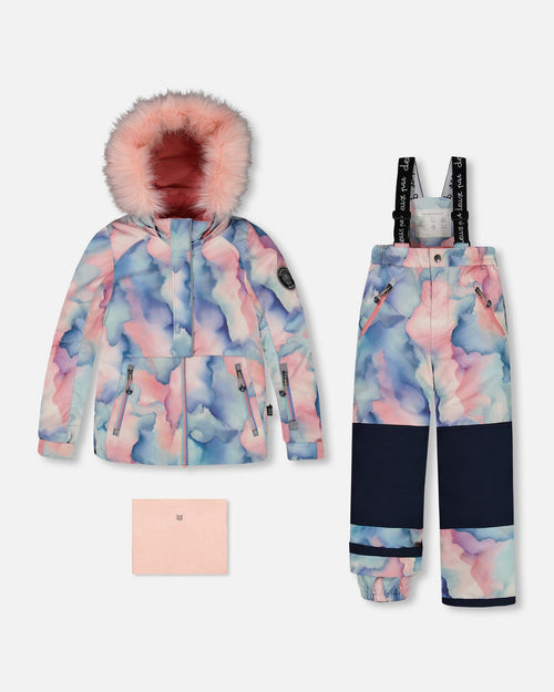 Two Piece Snowsuit Printed Pastel Watercolor Snowsuits Deux par Deux 