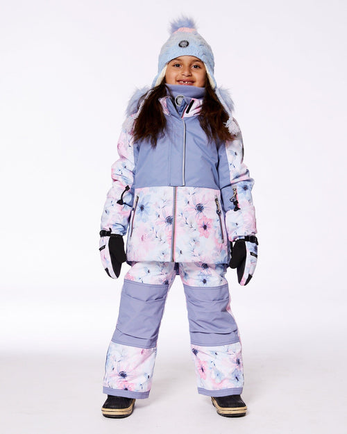 Two Piece Snowsuit Printed Watercolor Blue Flowers Snowsuits Deux par Deux 