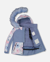 Two Piece Snowsuit Printed Watercolor Blue Flowers Snowsuits Deux par Deux 