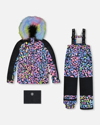 Two Piece Snowsuit Printed Rainbow Leopard Snowsuits Deux par Deux 