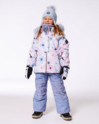 Two Piece Snowsuit Solid Pant And Printed Watercolor Blue Flowers Snowsuits Deux par Deux 